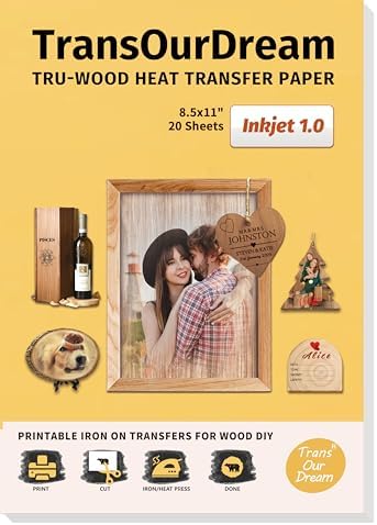TransOurDream Heat Transfer Paper for Wood (20 Sheets, 8.5x11") Printable Iron on Transfer Paper for Inkjet Printer (Inkjet 1.0)