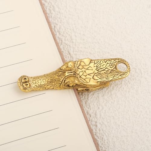 Vintage Crocodile Head Journal Clip - 3.4 Inch Heavy Duty Alligator Metal Book Clip Pin, Solid Decorative Bookmark Paper Organizer Notebook Holder Planner for Home Office Desk
