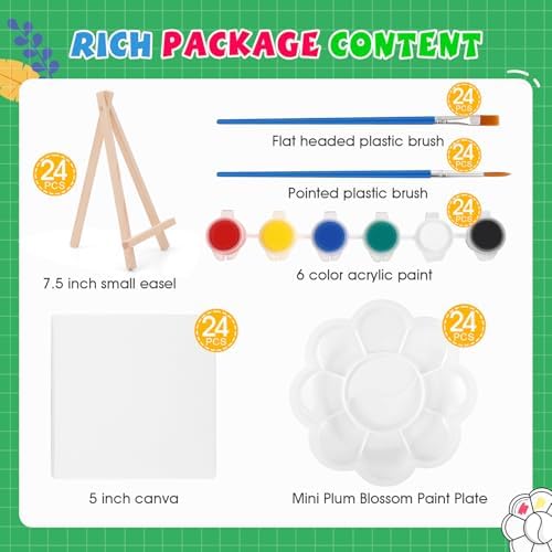 ESRICH 24 Set Mini Acrylic Paint Kit, 5in Mini Canvas with 7.5in Easel