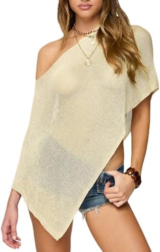 Women Knit Poncho Top Sheer Crochet Shawl Cover Up