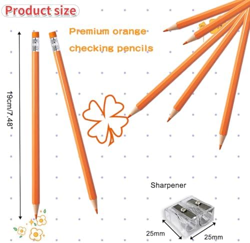 Adhere 25pcs Checking Pencils Erasable colored Pencils Pre-Sharpened #2 HB,for Checking Tests Grading,Map Coloring, editing Office Favors,including a Free sharpener. (Orange)