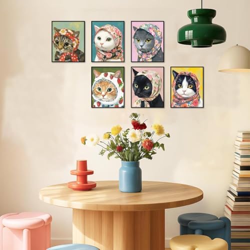 DAZZLEDOTS 6 Pack Funny Cat Diamond Art Kits for Adults, Babushka Cats Diamond Painting Kits for Beginner DIY 5D Full Drill Diamond Dots Crafts for Home Wall Decor Gifts 12x16 Inch