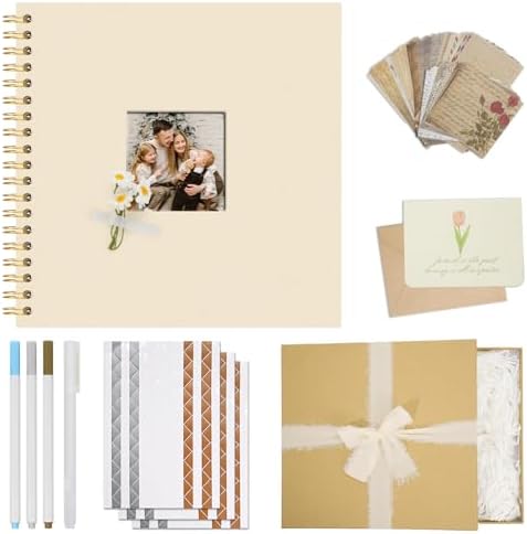 Vienrose Scrapbook Album Gift Set, 8x8 Inch, 40 White Pages, Off White