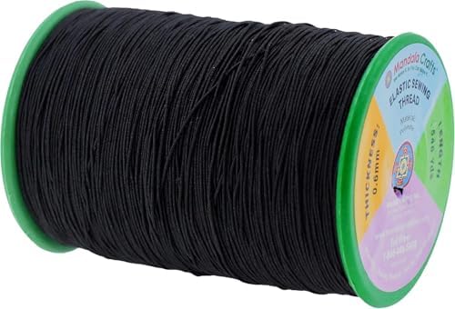 Mandala Crafts 0.6mm Black White Shirring Sewing Elastic Thread 1092 Yds