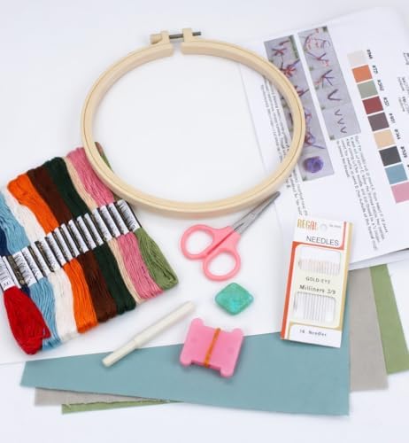 Nalexmi Embroidery Kit for Beginners, DIY Cross Stitching Kit with Stamped Flower Patterns, 4 Pack, Includes Hoop-1, Tools, Threads, Needles, Instructions