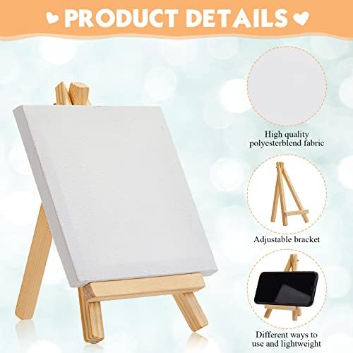 128 Pcs /64 Pack 4 x 4 Inch Mini Canvas and Easel Set Bulk for Paint Party