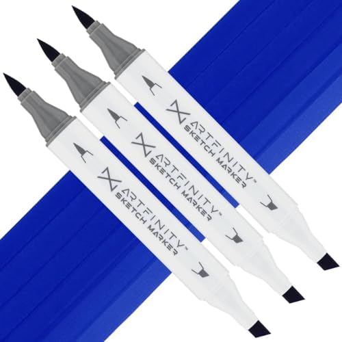 Artfinity Sketch Markers - Set of 3 - Ultramarine B4-7, Vibrant, Professional, Dye-Based Alcohol Markers for Artists, Drawing, Travel, & More