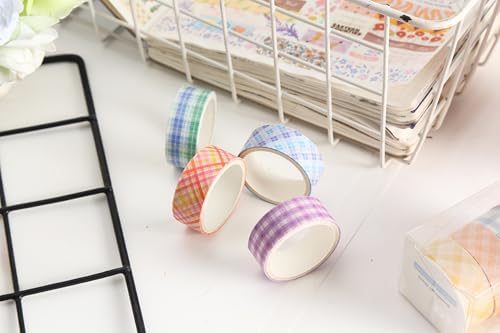 Colorful Plaid Washi Tape Set 16 Rolls Basic Grid Decorative Masking Tapes for Arts, DIY Crafts, Journals, Planners, Scrapbook, Wrapping (Candy Plaid)