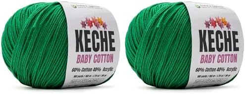 Keche Baby Cotton, 60% Cotton 40% Acrylic Yarn, Soft Cotton Yarn for Crochet and Knitting, Amigurumi Yarn 4 Skeins/Balls [1.76 Oz (50g) / 180 Yrds (165m)] x 2 Kelly Green