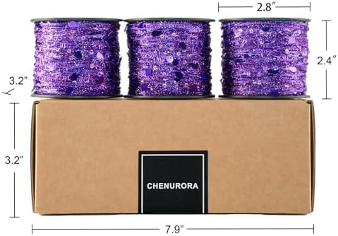Artisanal Yarn Collection Multifiber Fancy Yarn for Knitting Crocheting Crafts DIY, Set of 3 Rolls (Purple Teardrop Sequins)