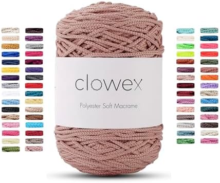 Polyester Soft Macrame Cord 2.5-3mm, 191 Yards x 1/9 inc Turkish Polyester Rope, Braided Macrame Yarn for DIY Crafts, Plant Hanger, Wall Hanging, Macrame Bag, 1722-Dusty Rose