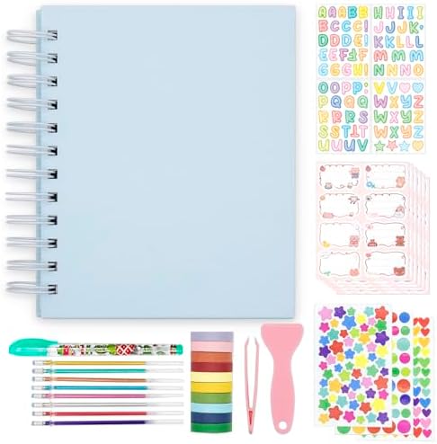 Scrapbook Self Adhesive Photo Album 25 Pages Hard Cover DIY Photo Album for Instant Camera Print Paper with DIY Accessories (Blue)