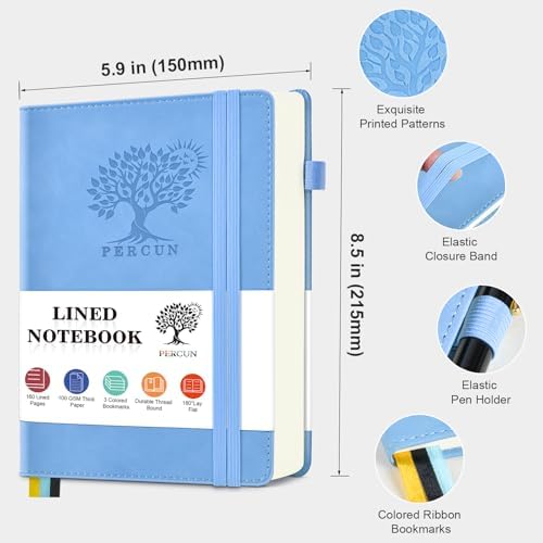 Lined Notebook 5.9"x8.5", Hardcover Leather Journal for Women Men,160 Pages | Medium Size 100 Gsm Writing Journal, Leather Journaling Notebooks for Work School Business Travel Note taking & Daily Diary