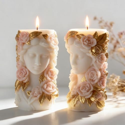 Konrisa Cylinder Candle Making Molds, Beauty and Flower Silicone Molds for Candle Making, Resin Soap Craft Supplies, Resin Casting Molds