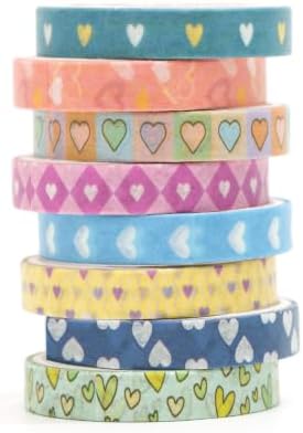 YUBBAEX 8 Rolls Basic Washi Tape Set Cute Pattern Masking Decorative Tapes for Arts, DIY Crafts, Journals, Planners, Scrapbooking, Wrapping (Blue Pink)