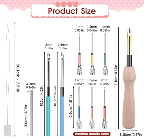 12 Pcs Punch Needle Kit, Embroidery Punch Needle Tool Wooden Handle Embroidery Tool Punch Needle Threader Set for Adults Beginner Yarn Floss Cross Stitching