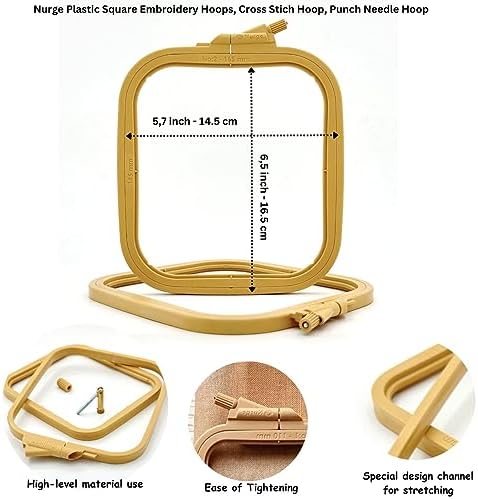 Nurge Square Embroidery Hoop - Plastic Cross Stitch Frame for Needlepoint & Embroidery - Adjustable Craft Hoop - Beige - No:2 (Small)