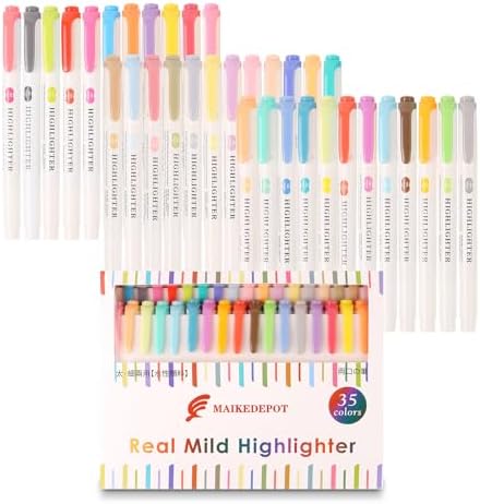 Pastel Highlighters - 35 Pcs Assorted Colors Dual Tip Real Mild Highlighter Markers, Chisel & Fine Tips for Bible Journaling, Note Taking, School Supplies, No Bleed