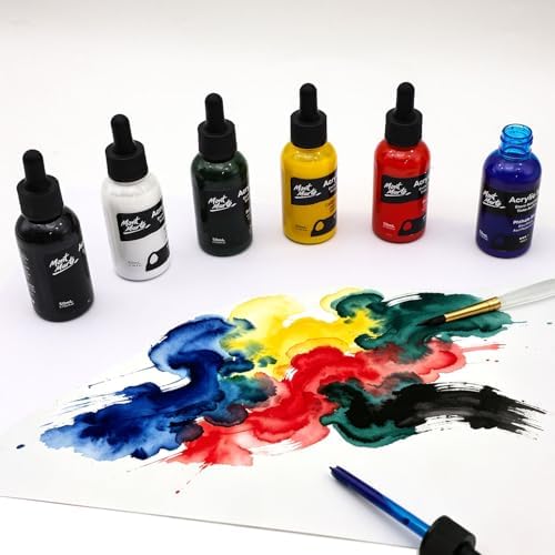 Mont Marte Acrylic Ink Premium 50ml - Black, Acrylic Inks for Artists, Fluoro Colors, Ideal for Air Brush, Pouring Art, Scrapbooking, Ink Drawing, Mixed Media