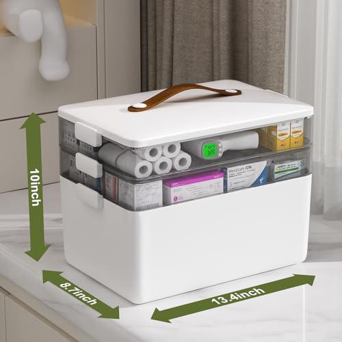 JOYBOS 3-Tier Medicine Storage Box Cabinet, Empty First Aid Kit Portable Medical Supply Organizer with Leather Handle for Home 3-Tier Medicine Storage Box