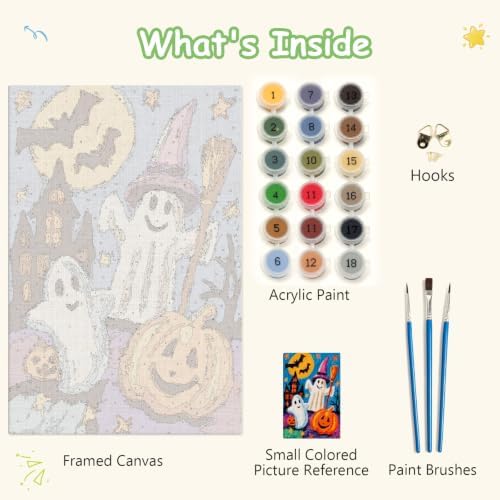 Spandrel Cute Halloween Ghost Paint by Number Kits for Kids & Adults, Pumpkin Paint by Number Kits on Canvas, DIY Acrylic Oil Halloween Painting by Numbers Gitfs for Home Wall Decor, 8x12in