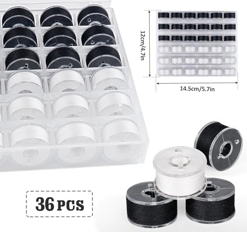 ilauke 18White+18Black Bobbin Thread, Size A Prewound Sewing Bobbins