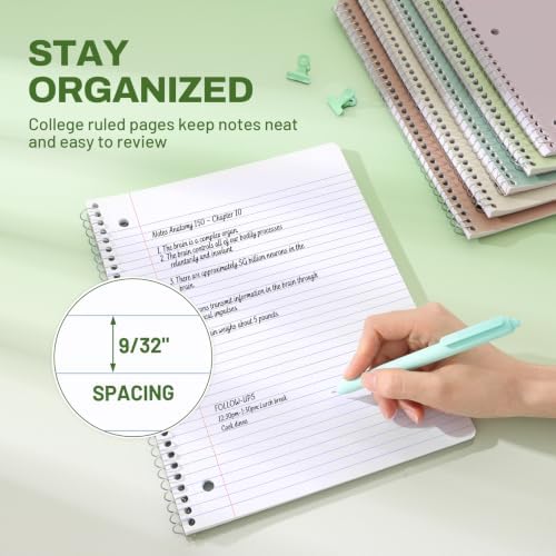 SUNEE Spiral Notebooks, 6 Pack, 1-Subject, College Ruled Paper, 8" x 10-1/2", 70 Sheets per Notebook, Assorted Aesthetic Colors Spiral Notebooks for School