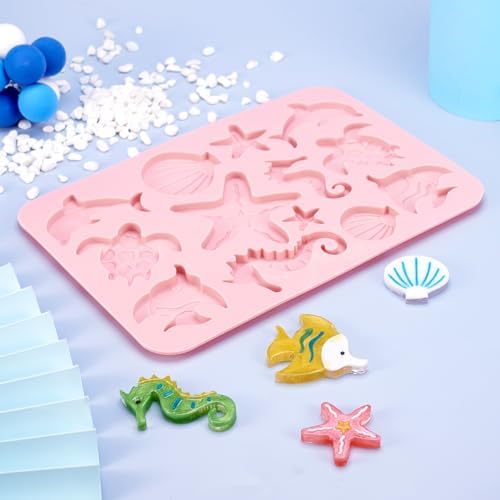 Craftdady Silicone Soap Mold 13 Cavities Ocean Nautical Animal Moulds Trays, 2 Pack for Handmade Craft Biscuit Candy Chocolate Cake UV Resin Epoxy Resin Jewelry Making