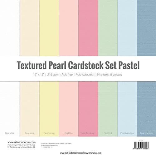 Craftelier - Cardstock Set Pearlescent Pastel Texture | Pack of 24 Double Sided Cardstock for Card Making, Scrapbooking and Craft Projects | Weight 216 grams | Size 30,48 x 30,48 cm (12" x 12")