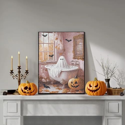 AIBOERL Diamond Art Kits for Adults，Halloween Diamond Painting Wall Decor | Round Drill Bathroom Ghost Diamond Painting for Beginners DIY Rhinestone 5D Diamond dots(Gemstone Craft)Wall Art Gift 12x16IN