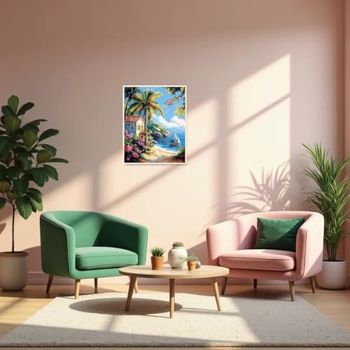 obterie Beach Paint by Numbers Kit for Adults Beginner Scenery Oil Painting Kit Adult Paint by Number Kits on Canvas DIY Painting for Beginners Art by Numbers for Gifts Home Wall Decor 16x20 Inch