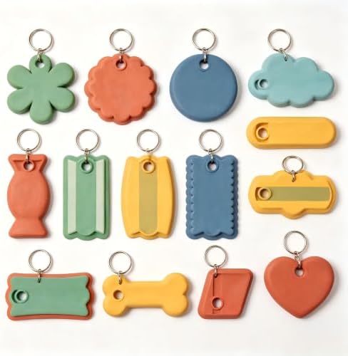 14Pcs Cute Polymer Clay Cutters Cute Ceramics Keychain Cutters for Flower Heart Polymer Pottery Key Ring Making