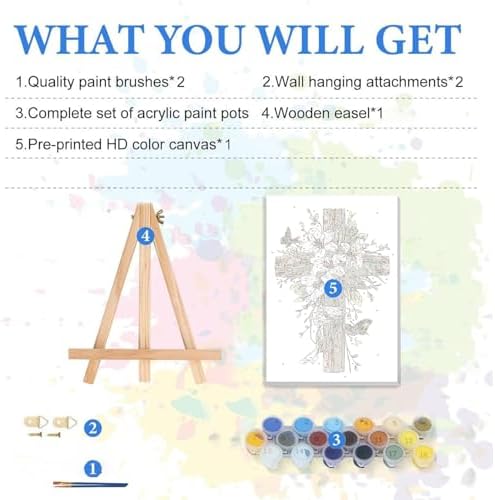 bleihum Cross Paint by Numbers Kit for Adults with Frame Easel 8x12In