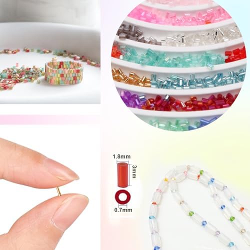 EuTengHao 19200Pcs Tube Beads Kit 3mm Glass Bugle Seed Beads for Jewelry Making Embroidery & Home Decor (32 Vibrant Colors)