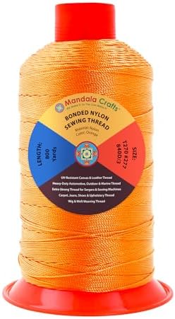 Mandala Crafts Size 277 840D T270 Orange Bonded Nylon Thread, 800 YDs