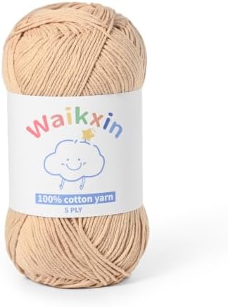 100% Cotton Yarn for Crocheting,Baby Yarn for Crocheting Soft,5 Ply Milk Cotton Yarn,#2 Sport Weight Cotton Yarn,3.52oz/262.4yds Amigurumi Yarn for Puzzle,Clothes&DIY Crafts.(Khaki)