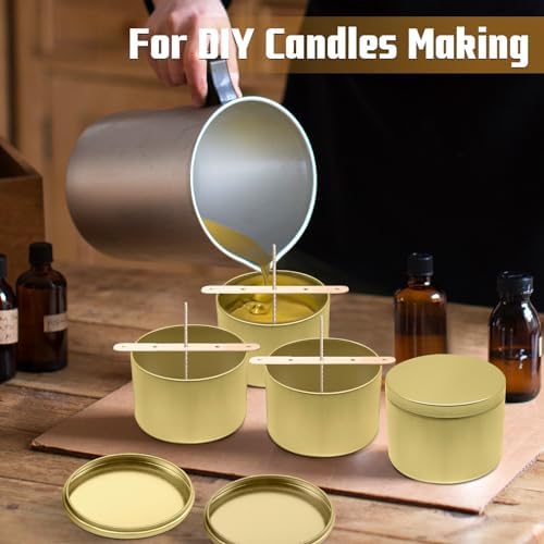 24-Pack 4oz Candle Tins with Lids, Metal Candle Jars for Candle Making, Empty Containers Vessels Bulk for Small Business & Beginners DIY Storage -Gold