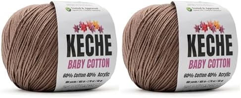 Keche Baby Cotton, 60% Cotton 40% Acrylic Yarn, Soft Cotton Yarn for Crochet and Knitting, Amigurumi Yarn 4 Skeins/Balls [1.76 Oz (50g) / 180 Yrds (165m)] x 2 Mink