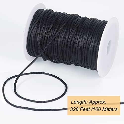 Tenn Well 3mm Satin Cord, 328 Feet Silky Nylon Rattail Cord for Macrame Projects, Dream Catchers, Chinese Knotting, Arts and Crafts Black