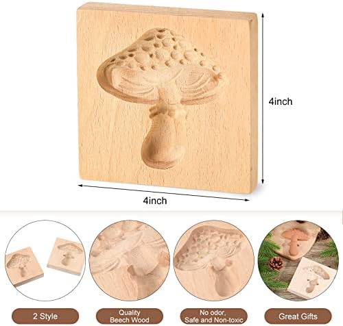 Meanplan Carved Wooden Cookie Mold, Baking Embossing Cookies Stamp Mold Cutter Funny 3D Heart Wood Rose Dessert Tools for Christmas Kitchen DIY Baking Tools(Mushroom)