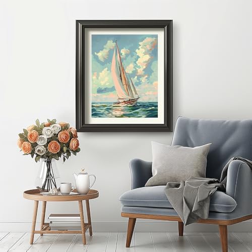 Natuyalo Paint by Numbers Kit for Adults Beginners, 16" Wx20 L Canvas Pictures Drawing Acrylic Paintwork with 3 Pcs Paintbrushes, Sailboat in Waves