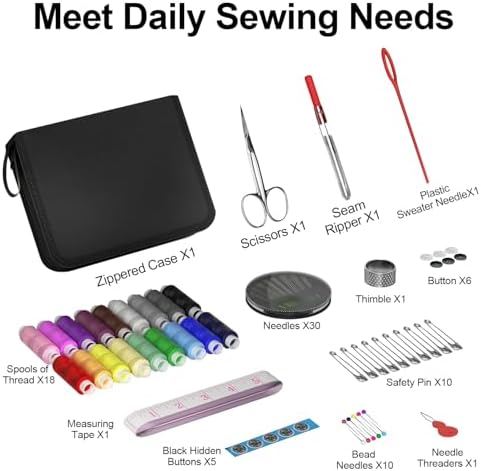 MIXCOOL Sewing Kit for Adults, Beginners, Needle and Thread Kit, Portable Sewing Supplies, Contains Thread, Scissor, Needles, (Grey, M)
