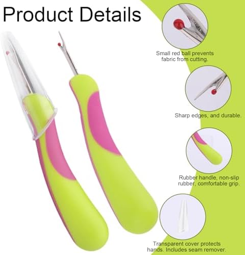 3pcs Seam Ripper, Green Thread Cutter Stitch Remover Tool with Protective Caps for Sewing Knitting Embroidery Quilting Cross Stitching Fabric Crafts Supplies