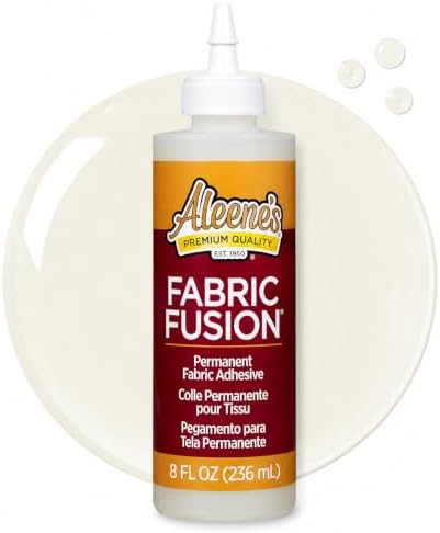 Aleene's Fabric Fusion Glue 8 fl oz, Permanent and Washable Adhesive, No-Sew Fabric Glue for Clothing, Denim, Polyester, Cotton, Flannel Materials, Dries Flexible