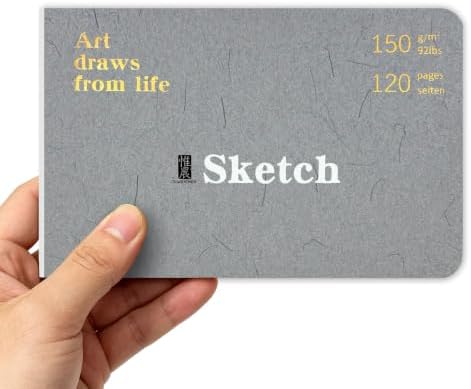 Hardcover Pocket Sketchbook, 3.5" x 5.4" Mini Small Travel Drawing Journal, 92lb/150gsm Heavyweight Paper, 120 Pages Blank Sketch Book for Adults Artists Mixed Media, Ideal Gift,Light Gray