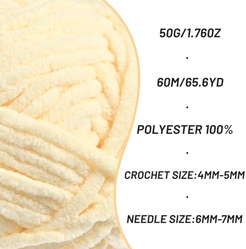 2 Packs Plush Chenille Chunky Crochet Yarn - Baby Yarn for Crocheting Soft - Velvet Yarns Knitting for Blankets Crafts - Fluffy Amigurumi Yarns 100g/131yds (2 Yellowish)