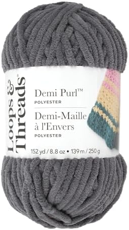 Loops & Threads Demi Purl Yarn – Super Bulky 100% Polyester, Soft Plush Chenille Yarn for Knitting & Crochet, Ideal for Blankets, Hats, Scarves & Crafts, Dark Gulf Gray
