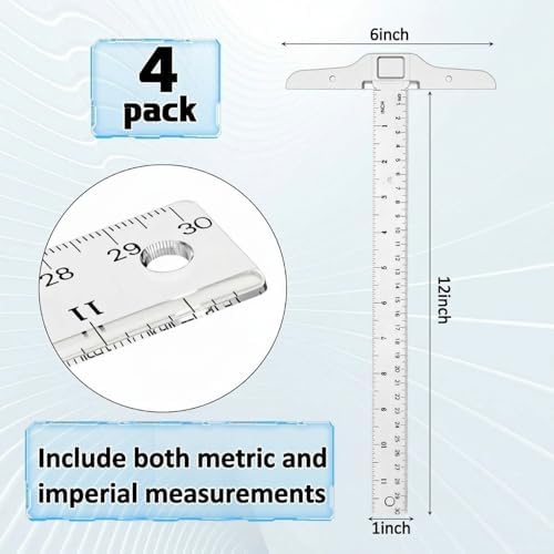 Pangda 4 Pcs 12 Inch T-Square Ruler Plastic for Drafting Drawing