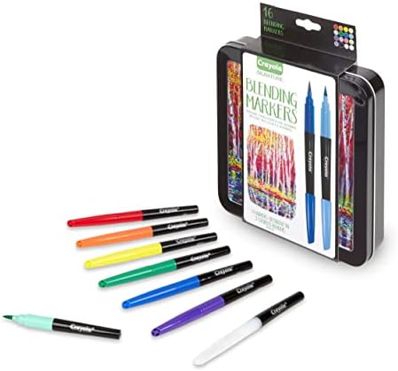 Crayola Blending Marker Kit with Decorative Case, 14 Vibrant Colors & 2 Colorless Blending Markers