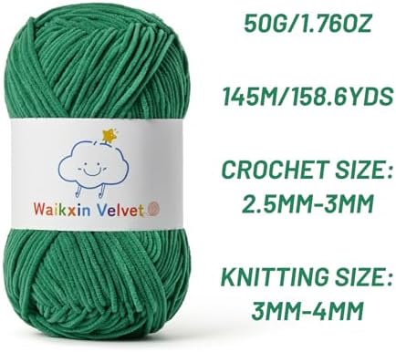 3 Pack Fluffy Chenille Yarn for Crocheting，Baby Yarn for Crocheting Soft，150g/5.28oz Velvet Amigurumi Yarn ，Fingering Weight Yarns for Crocheting Baby Blankets、DIY Craft.(3 Pine Green)